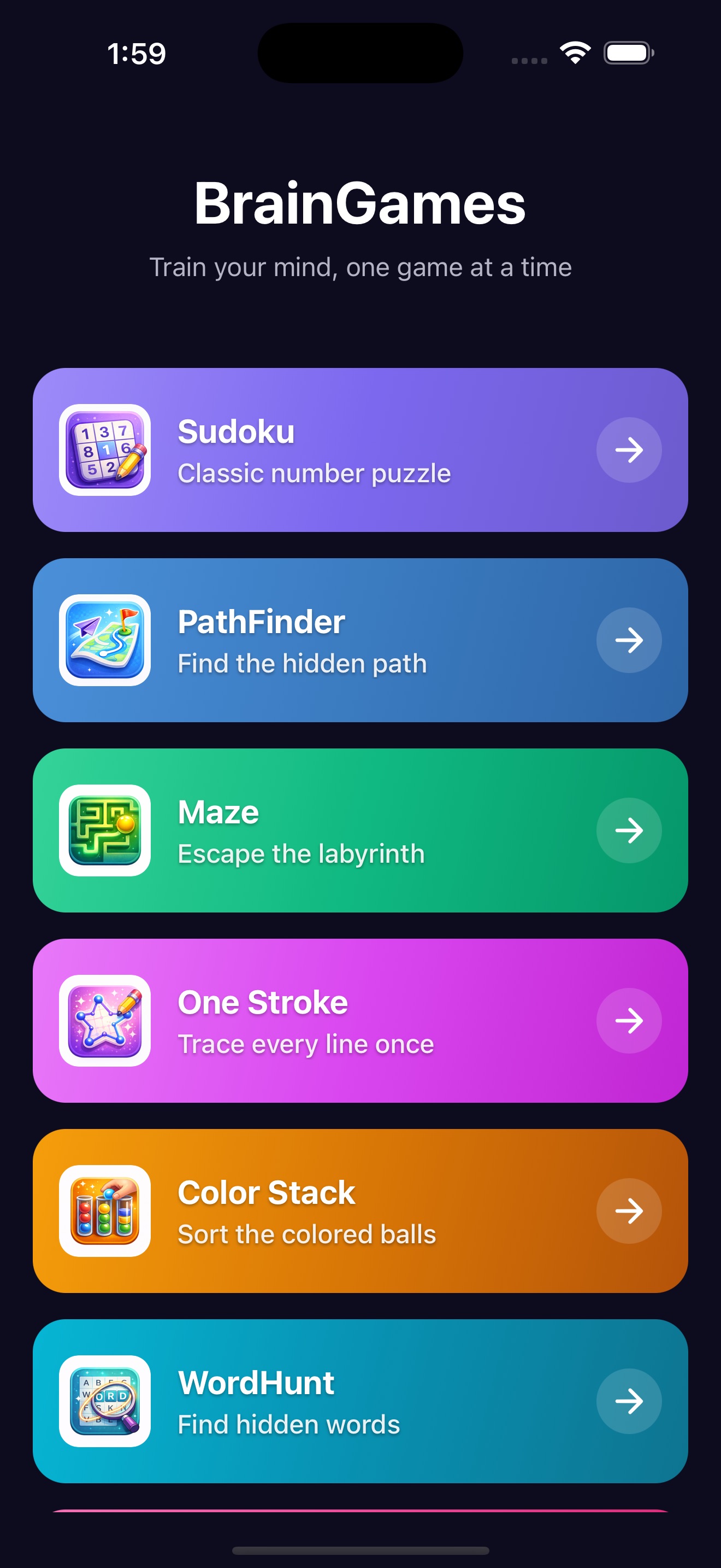 BrainGames: 数独和益智游戏 iOS 游戏截图 1
