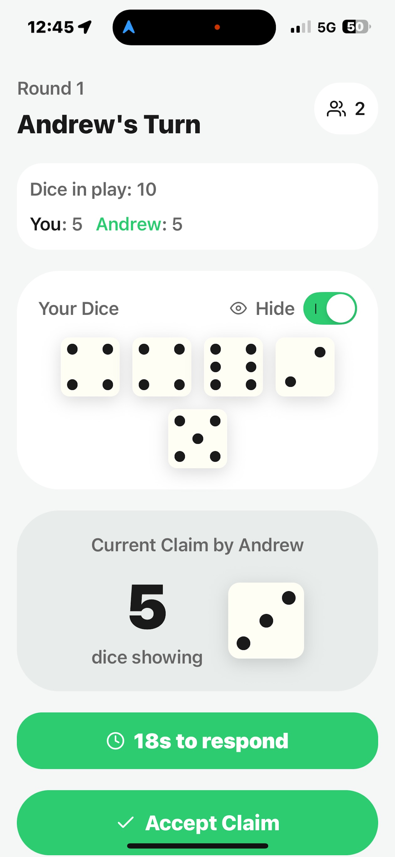 Liar's Dice with Friends iOS 游戏截图 1